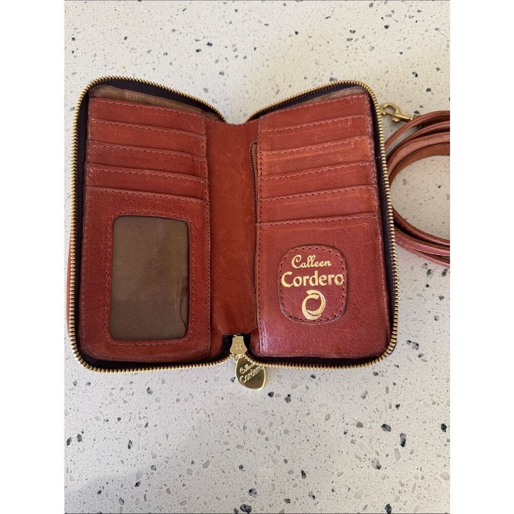 Calleen Cordero Brandy Leather Cell Phone Wallet Organizer Crossbody bag Clutch - Picture 3 of 12